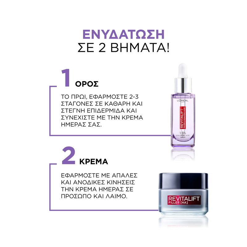 L'OREAL PARIS - PROMO PACK REVITALIFT FILLER Ορός (+ Υαλουρονικό Οξύ) - 30ml & Anti-Ageing Day - 50ml